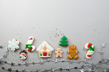 Chritmas holiday and gift concept copy space gingerbread cookies