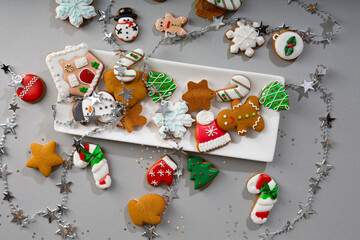 Obraz na płótnie Canvas Festive cookies for winter holiday greeting card