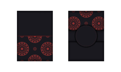 Postcard design BLACK colors with Greek ornament. Design of an invitation with a place for your text and LUXURY patterns.