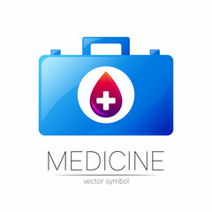 First Aid Logo Vector Medicine Symbol with Help Bag Case and Cross for Health Care Icon for Hospital