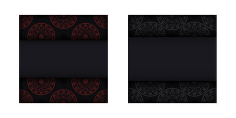 Ready-to-print postcard design in BLACK colors with Greek ornaments. Invitation template with space for your text and LUXURY patterns.