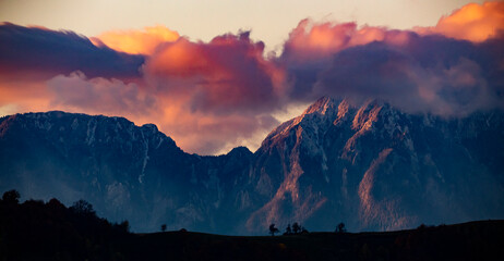 Piatra Craiului mountain at sunrise. 