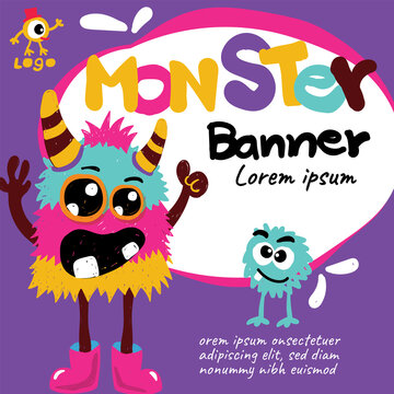  banner monster alien cute colorful happy smile vector illustration design character 08