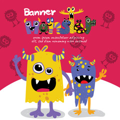  banner monster alien cute colorful happy smile vector illustration design character 15
