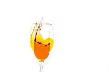 Crystal glasses of different shapes with multi-colored juice. Design. Color.