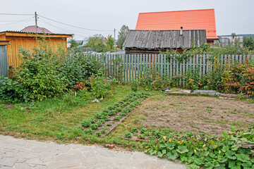 A fragment of the backyard of a rural house on an autumn day