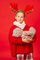 xmas girl in reindeer horns