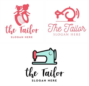 Tailor Girl Sewing Machine Logo Design