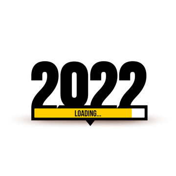 Doodle with 2022 loading. New year download screen. Progress bar almost reaching new year's eve. Vector illustration. 2022 Isolated on white background.