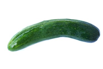 Green organic cucumbers isolated on white background. Cucumbers can be  cooked in variety menu such as soup, stir-fry, eat with chili paste, pickle. Fresh from garden. Agriculture product in Thailand 
