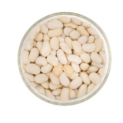 home grown organic white beans in a glass bowl on a white background, one of my series