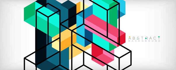 Obraz premium Abstract background. 3d cubes, cubic elements and blocks. Techno or business concept for wallpaper, banner, background, landing page