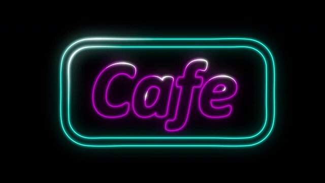 Neon cafe sign icon on a black background. the concept of a neon sign and a cafe banner. Glow and flicker.
