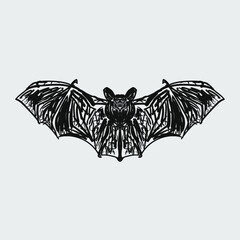 bat. drawn black and white illustration.