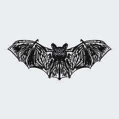 bat. drawn black and white illustration.