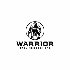 warrior silhouette Logo emblem Icon. spartan Vector Modern Symbol. man mascot for Company and business