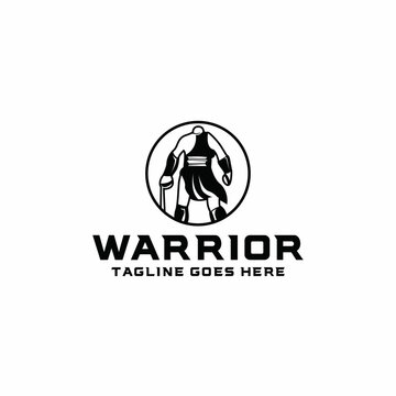 warrior silhouette Logo emblem Icon. spartan Vector Modern Symbol. man mascot for Company and business