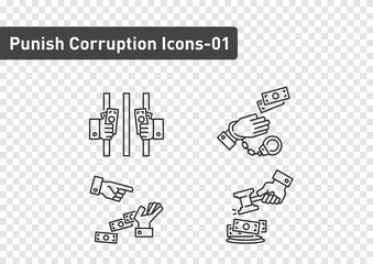 Corruption and punishment outline icon set isolated on transparency background ep01