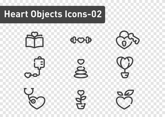 Heart objects outline icon set isolated on transparency background ep02