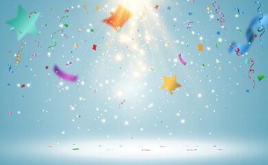 Vector illustration of falling confetti on a transparent background.	
