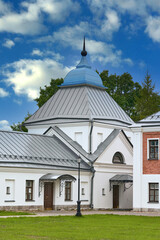 Fototapeta na wymiar View of the courtyard of the Konevsky Monastery
