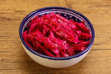 Marinated red cabbage in the bowl