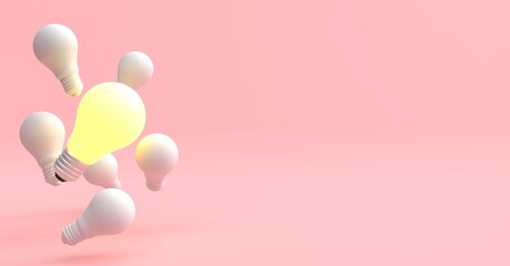 Minimal light bulb on isolated background, Trendy 3d rendering.