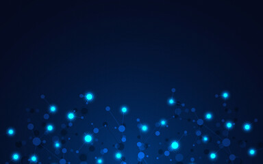 Abstract background of molecules. Molecular structures or DNA strands, genetic engineering, neural network, innovation technology, scientific research. Technological, science, and medicine concept