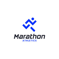 Fototapeta premium Simple Minimal Marathon Running Jogging Logo Design Template. Suitable for Sports Event Fitness Gym Athlete Apparel Trainer Shop Business Company Brand App Logo Design.