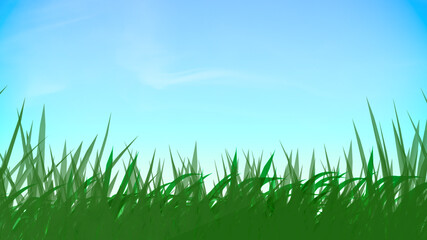 Fototapeta na wymiar Blue sky, Green grass lawn horisontal