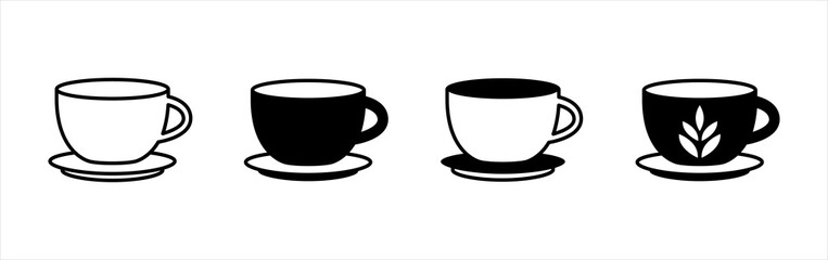 Coffee cup icon. Coffee cup icons vector set. Black and white color