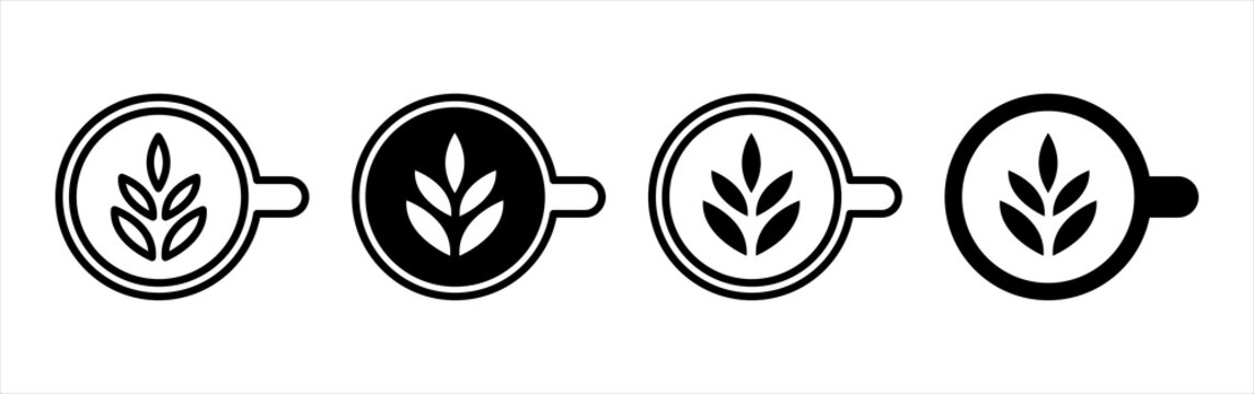 Coffee Latte Art Icon. Coffee Cup Latte Art Icons Vector Set.