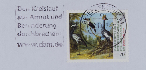 briefmarke stamp vintage retro gestempelt used frankiert cancel vögel bird jean-baptiste oudry armut behinderung cbm papier paper