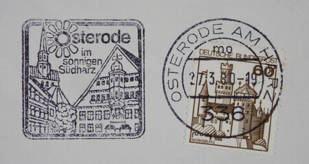 briefmarke stamp vintage retro gestempelt used frankiert cancel city town slogan werbung osterode...