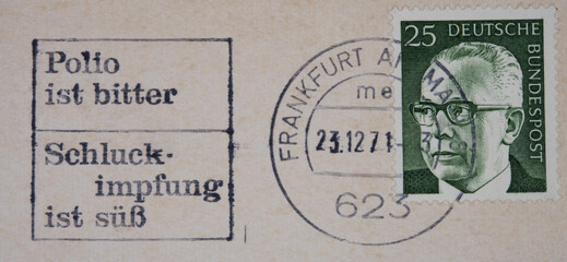 briefmarke stamp vintage retro gestempelt used frankiert cancel slogan polio schluckimpfung werbung...