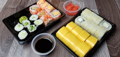 Food on order during quarantine. Sushi