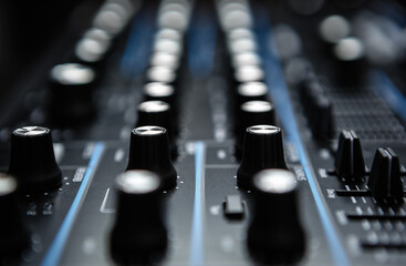 Synthesizer device for electronic music production in sound recording studio. Professional audio...