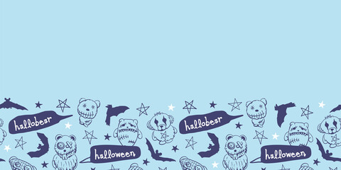 Vector blue halloween bats toys seamless pattern