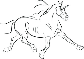horse vector illustration black ink outline silhouette unicorn