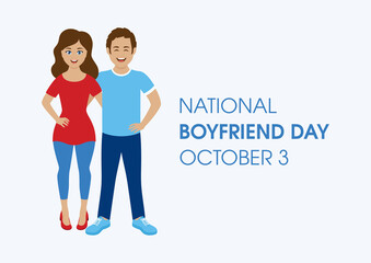 National Boyfriend Day vector. Happy couple in love vector. Cheerful young man and woman friends vector. Boyfriend Day Poster, October 3. Important day