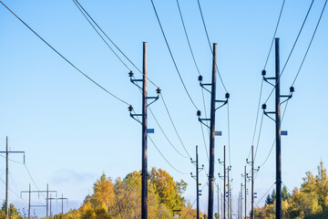 Power line corridor with many power line posts