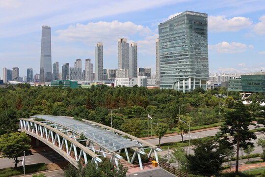 Songdo smart city view from Global Campus Prugio, Technopark, Incheon, South Korea