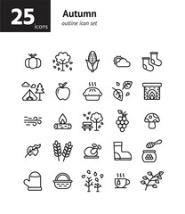 Autumn outline icon set. Vector and Illustration.