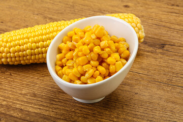 Sweet yellow corn in the bowl