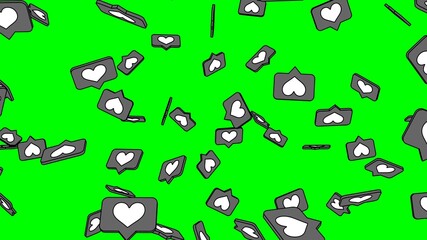 Gray heart icons on green chroma key background.
Toon style illustration for background.
