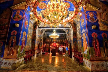 Fototapeta na wymiar Old chandelier in the beautiful orthodox church.