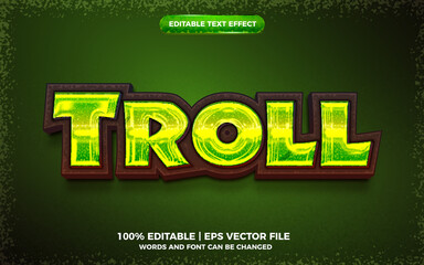 troll bold cartoon game editable text effect 3d template style