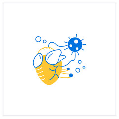 Heart damage flat icon. Covid hearth attack. Concept of corona virus cardio health effect and infection frequent disease complications. Vector illustration