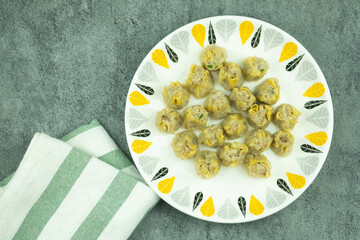 Pork dumplings in dish. Asian food style