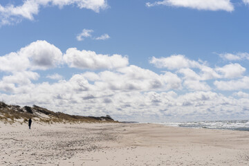 Coast of the Baltic Sea. Sand dunes with clouds. Typical Baltic beach landscape.